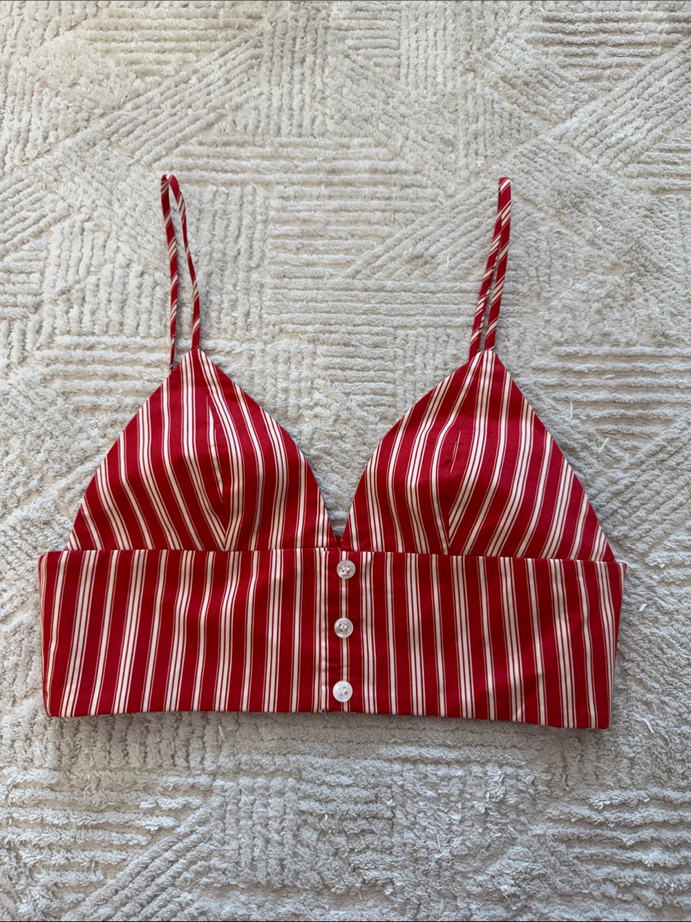 Zara Striped Red & White Button-Front Bralette